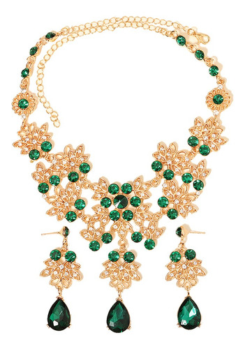 Mujer Conjunto De Joyería, Boda Diamante Verde Collar Aretes