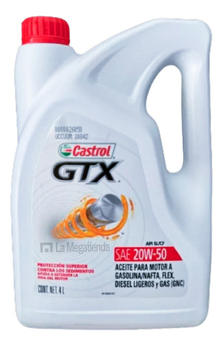 Aceite Auto Mineral Multigrado Castrol Gtx 20w50 4 Litros -