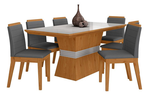 Conjunto Mesa De Jantar 6 Cadeiras Nairóbi Cina/off/cinza-ma