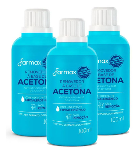 Removedor De Esmalte Com Acetona Farmax 100ml - Kit 03 Unids