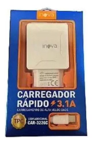 Carregador Turbo Alta Velocidade 2 Entradas Usb Cabo Tipo C 