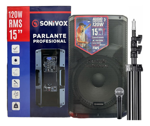 Cabina De Sonido 15 Pulgadas Profesional Activa Sonivox 120w Color Negro