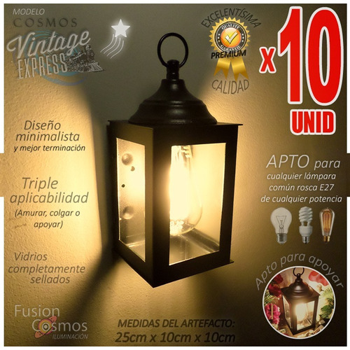 Aplique Difusor Pared Exterior Farol Diseño Vintage Pack X10 Difusor Minimalista Vintage Colonial Exteriores Fachada Led