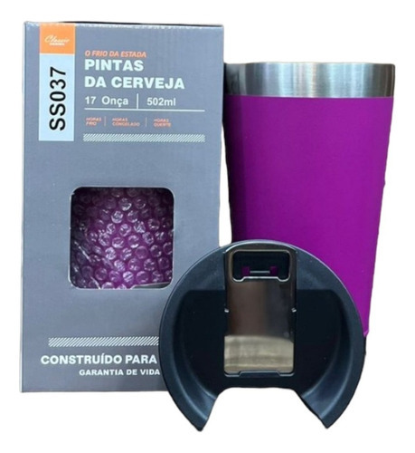 Kit Copo Térmico Thermostaley  C/ Tampa E Abridor 473ml Cor Violeta Nome Do Desenho Staley