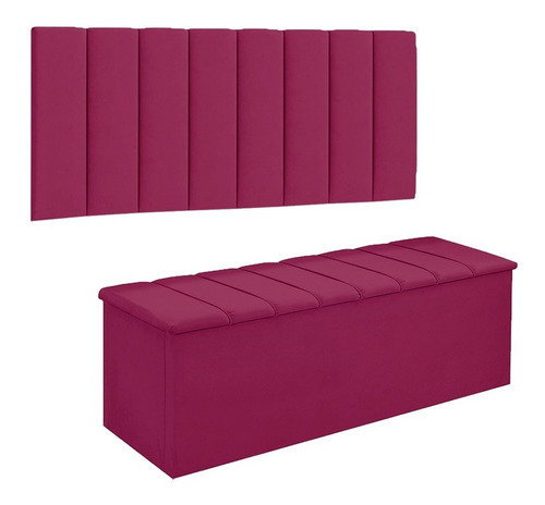 Kit Painel E Calçadeira Casal 140cm Cancun Suede Rosa Pink 