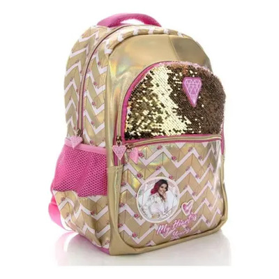 Mochila Dorada Y Rosa Polinesios Lentejuela Color Dorado Diseño De La Tela Liso | Envío gratis