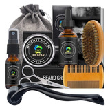 Set Cuidado Barba Bigote Peine Tijera Cepillo Aceite Balsamo