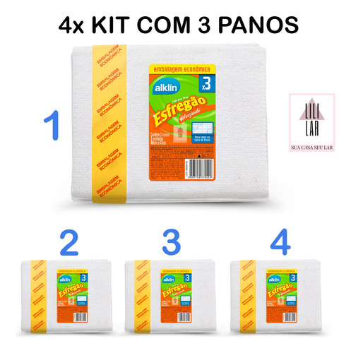 4 Kit Com 3 Panos De Chão Esfregão Alta Absorção 40x67cm