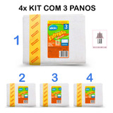 4 Kit Com 3 Panos De Chão Esfregão Alta Absorção 40x67cm