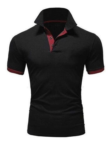 Chomba De Hombre Entallada - Manga Corta - Polo - Negro/rojo