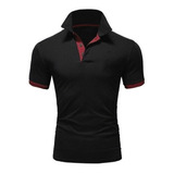 Chomba De Hombre Entallada - Manga Corta - Polo - Negro/rojo