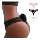 Tanga Sexy De Hilo Dental Con Perlas Y Encaje, Conejo, 3 Pie