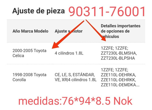 Estopera Cigueal Trasera Toyota Celica 00/05 90311-76001 Foto 3