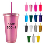 10 Vasos Con Popote Para Fiesta - Reutilizable ( 16 Oz )