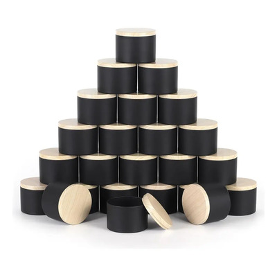 Paquete De 24 Latas De Velas Negras De 4 Oz Con Tapas, Tarro