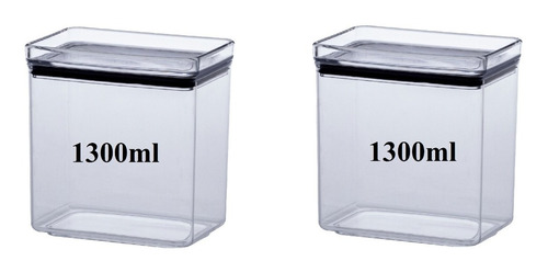 2 Potes Herméticos Porta Mantimento 1300ml Acrílico Organiza