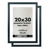 Kit 2 Moldura 20x30 Paspatur Branco Quadro Vidro Fotografia