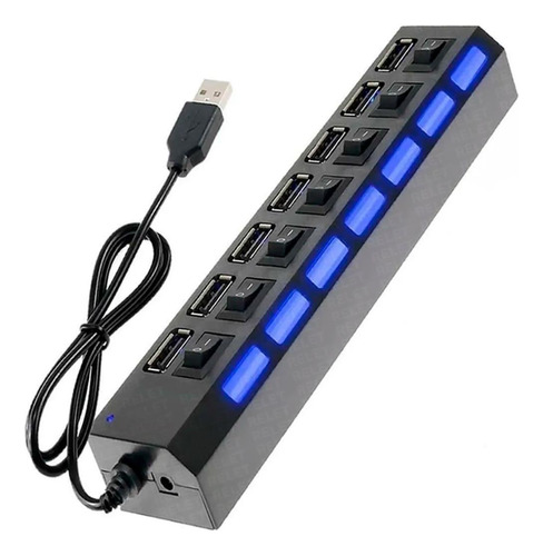 Hub Usb 2.0 7 Portas Com Interruptor Preto Compativel Pc Ps4