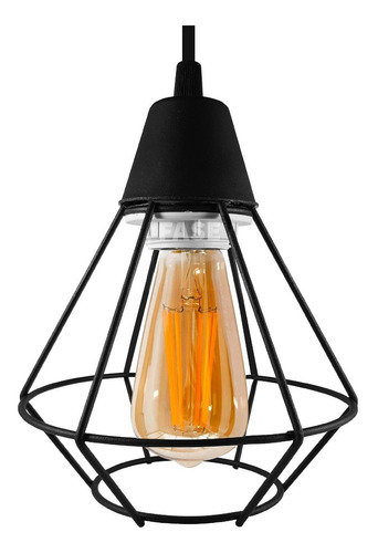 Colgante Vintage Techo Jaula Color Negro Led 8w Cálida Deco