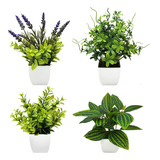 4 Macetas Plantas Artificiales Barro Decoración Bonsai Verde