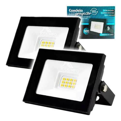 2 Reflectores Led 10w Inter/exter Proyector Candela 6841 Cta