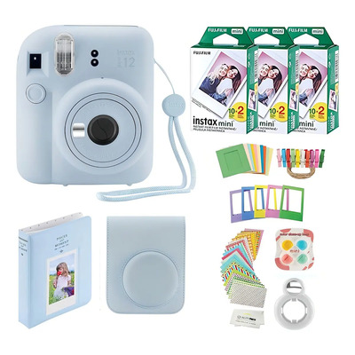 Cámara Instantánea Fujifilm Instax Mini 12 Con Funda + 60 Películas Fuji, Calcomanías Y Marcos De Álbum - (azul) | Meses sin interés