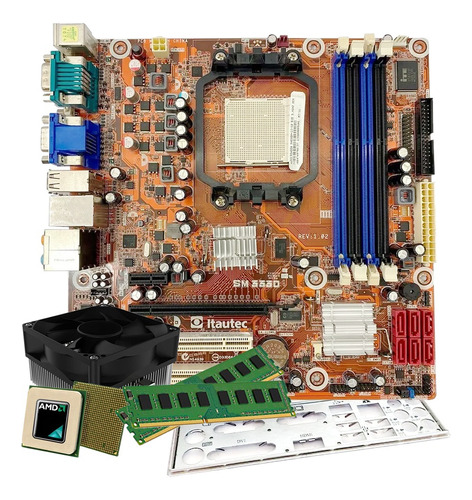 Kit Placa Mãe Am3 Ddr3 Athlon 4gb Memória Cooler E Espelho