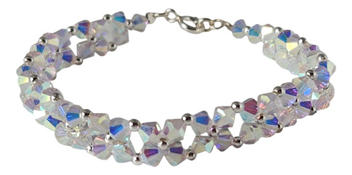 Pulsera  Flor Con Cristales Swarovski Color Crystal Ab 2x