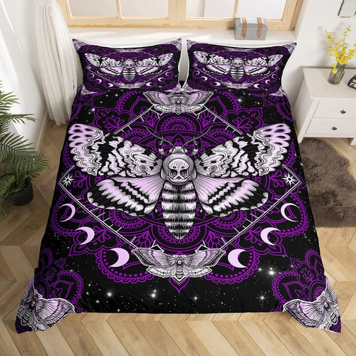 Castle Fairy Moth Skull Juego De Ropa De Cama Tamaño Queen, 