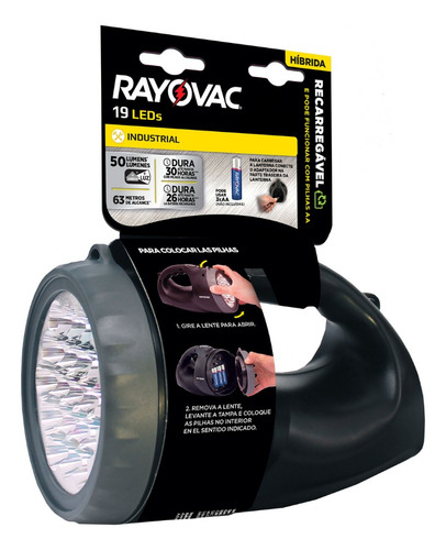 Lanterna Reflector Recarregável Rayovac Hibrida Cor Preta Luz Branco