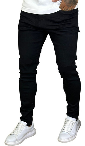 Calça Skinny Preta Masculina Jeans Com Elastano Lycra 2023