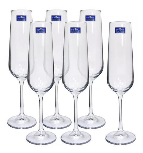 6 Copas Grabadas De Cristal Bohemia Tori Champagne 210 Cc