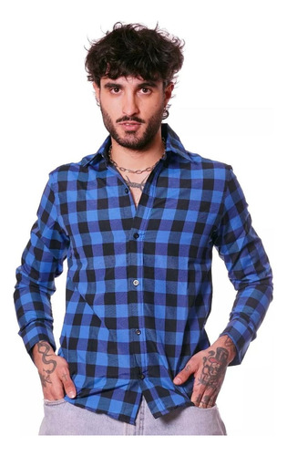 Camisa Hombre Entallada Cuadros Escosesa Slim Fit 