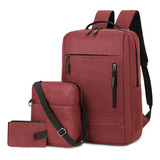 Mochila Antirrobo Mochila Para Laptop Escolar Portátil Casual 3 Piezas Roja, Mochilas 3pcs Men Zip Front Laptop Backpack Set With Pen Bag Red