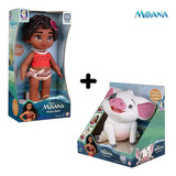 Brinquedo Infantil Moana + Porquinho Pua Articulado Cotiplás