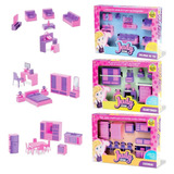 Kit Casinha Quarto + Cozinha + Sala Brinquedo Menina - Samba