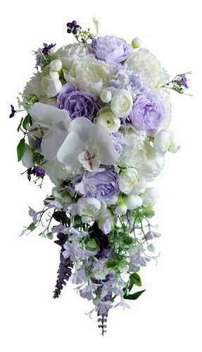 Ramo De Novia, Cascada, Artificial, Blanco, Morado