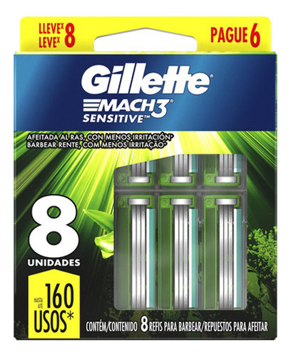 Repuestos Para Afeitar Gillette Mach3 Sensitive 8 Unidades