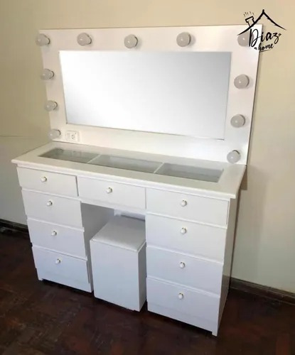 Mueble Para Maquillaje Espejo Hollywood Con 9 Cajones 1,20m