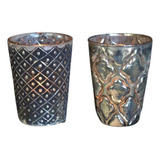 Set X 2 Porta Velas Fanales Vaso Vidrio Mercurizado