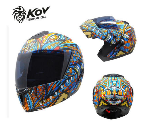 Casco Abatible Para Moto Kov Stealth Alebrije Azul Tamaño Del Casco M