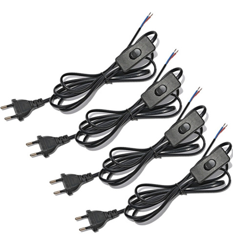 4 Cables Armado Lampara Con Interruptor-enchufe Negro 1.8m