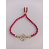 Pulsera Ajustable Roja Flor Margarita Baño Oro Protección