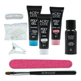 Kit Poly Gel Uñas. 8 Pzs. Esmalte, Lima, Pincel. Acry Love.