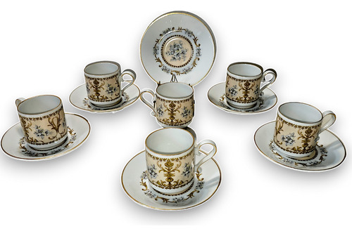 Antiguos 6 Pocillos Para Café Vintage En Porcelana Verbano