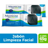 Adermicina Jabón Limpieza Facial Carbón Activado 4u 65g C/u