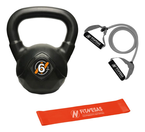 Kit Set Gym Pesa Rusa Kettlebell 6 Kg + Bandas Elasticas