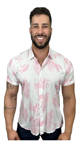 Camisa Florida Manga Curta Masculina Estampada Slim Fit