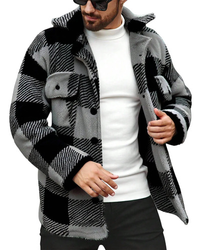 Camisa Para Hombre, Cuello De Lana, Manga Larga, Casual, Ver