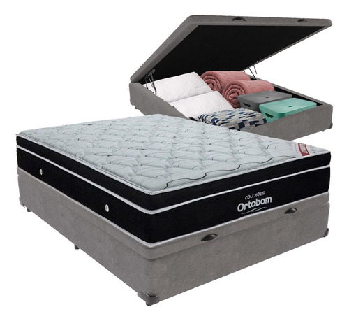 Cama Box Casal Baú Colchão Ortobom Elegant Molas Ensacadas